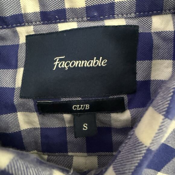 Faconnable Shirt Mens Small Club Blue Gingham Check Long Sleeve Button Up - Picture 2 of 7